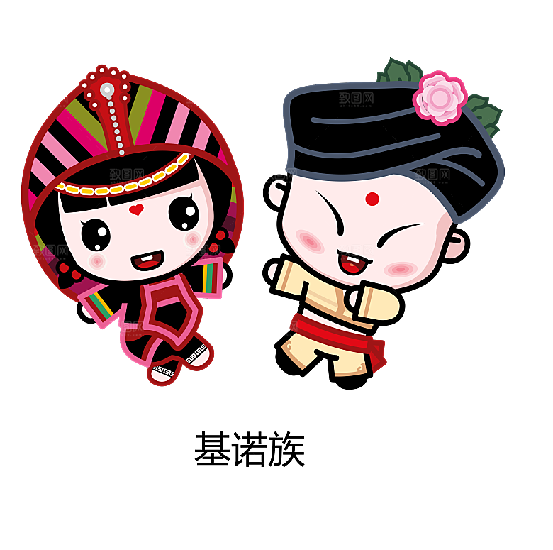 卡通56个民族传统人物服饰PNG素材