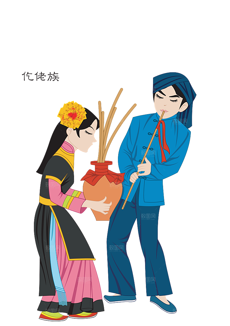 卡通56个民族传统人物服饰PNG素材