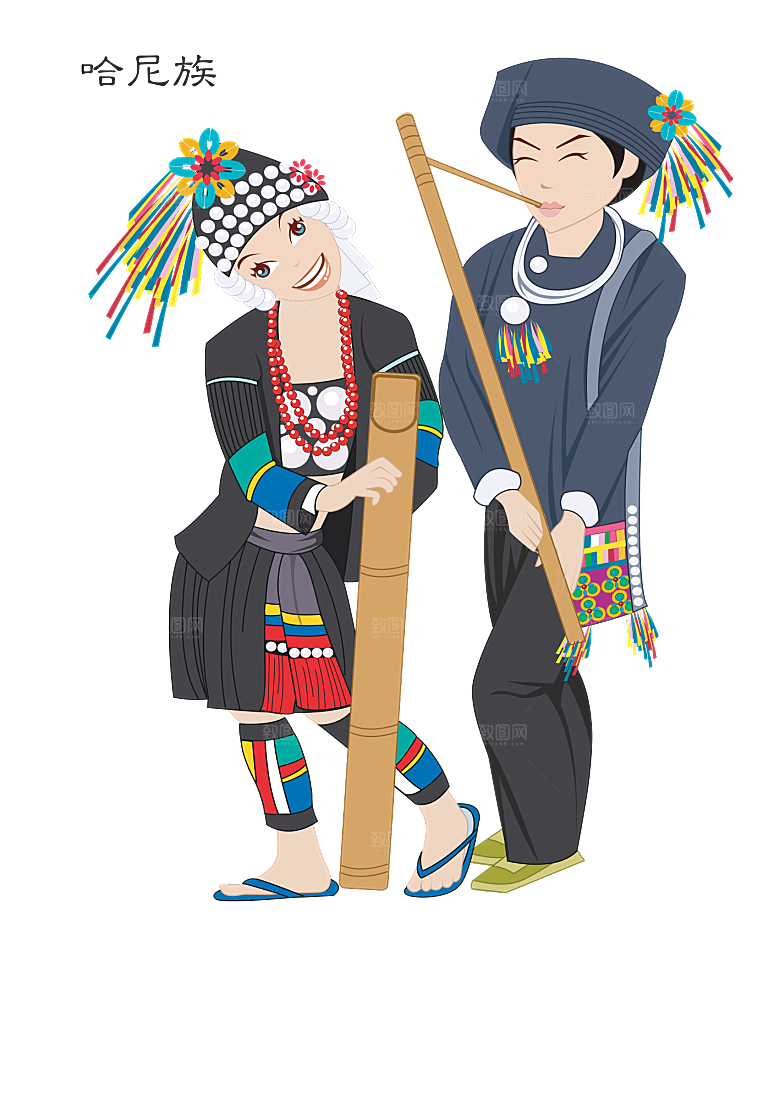 卡通56个民族传统人物服饰PNG素材