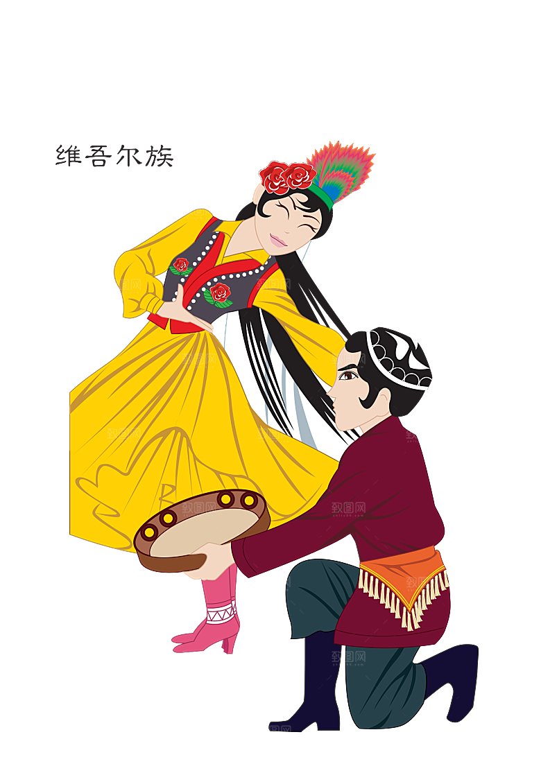卡通56个民族传统人物服饰PNG素材