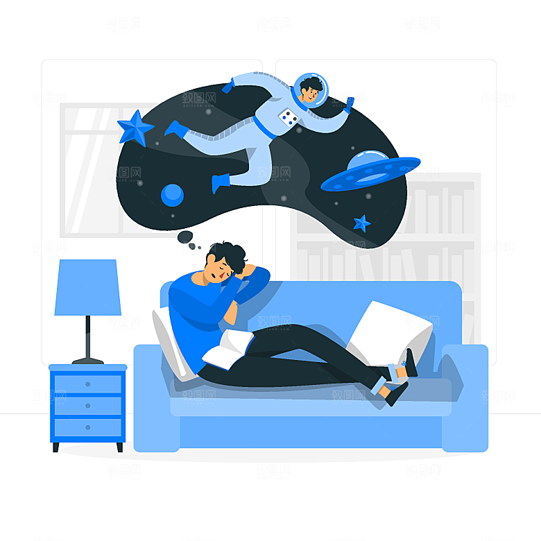 蓝色娱乐社交场景游玩出行插画