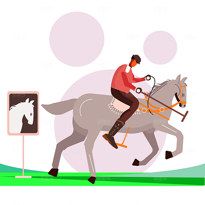 矢量娱乐赛马骑马场景插画