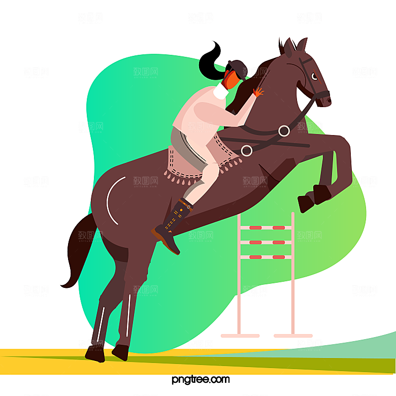 矢量娱乐赛马骑马场景插画