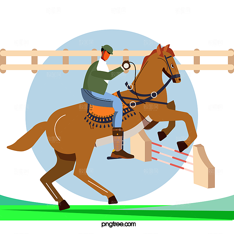 矢量娱乐赛马骑马场景插画