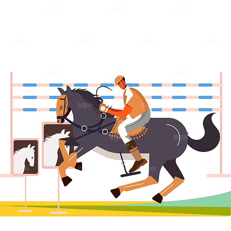 矢量娱乐赛马骑马场景插画