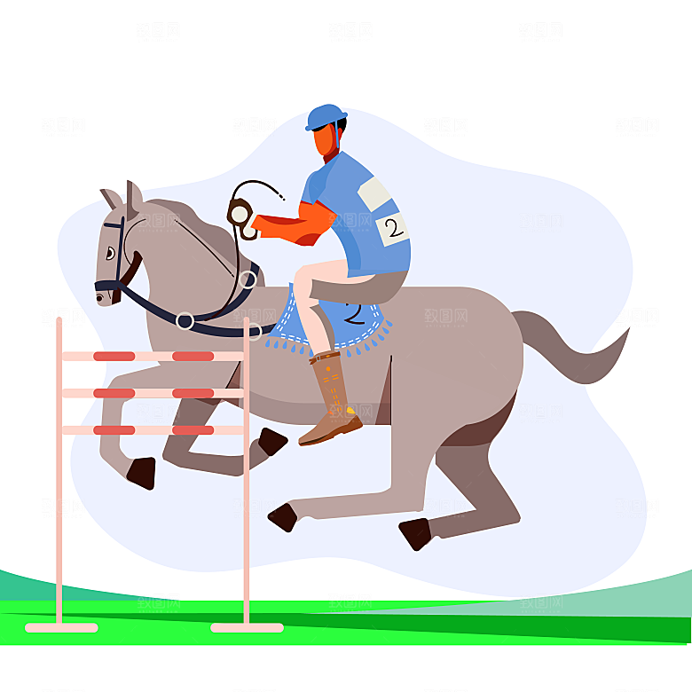 矢量娱乐赛马骑马场景插画