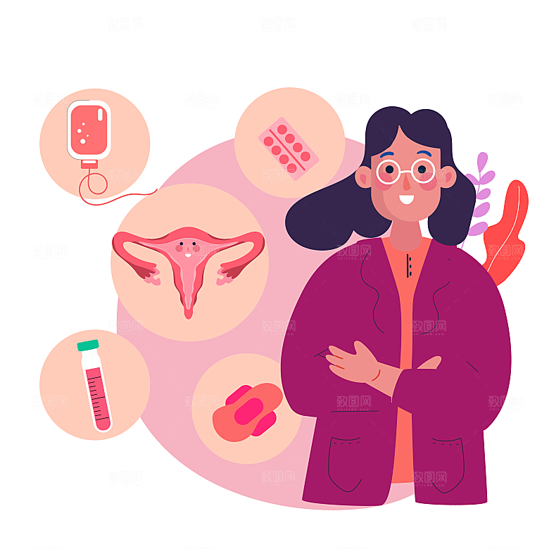 矢量卡通手绘妇产孕妇医生场景插画