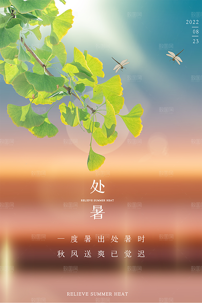 处暑节气简约大气海报