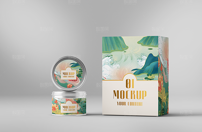 中国风茶叶罐包装礼盒样机