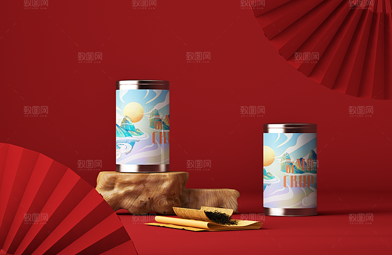 中国风茶叶罐包装礼盒样机