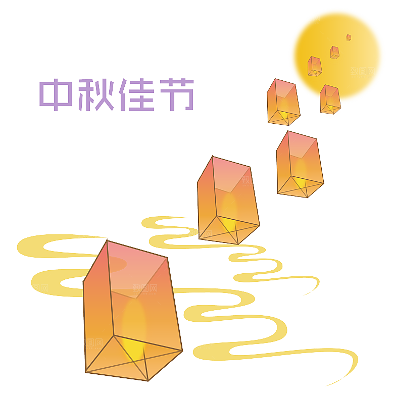 中国风许愿灯孔明灯元宵灯笼PNG