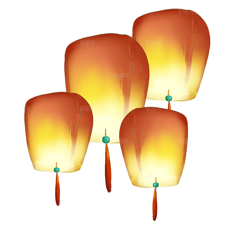 中国风许愿灯孔明灯元宵灯笼PNG素材元素