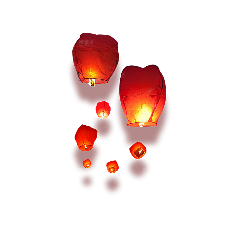 中国风许愿灯孔明灯元宵灯笼PNG素材