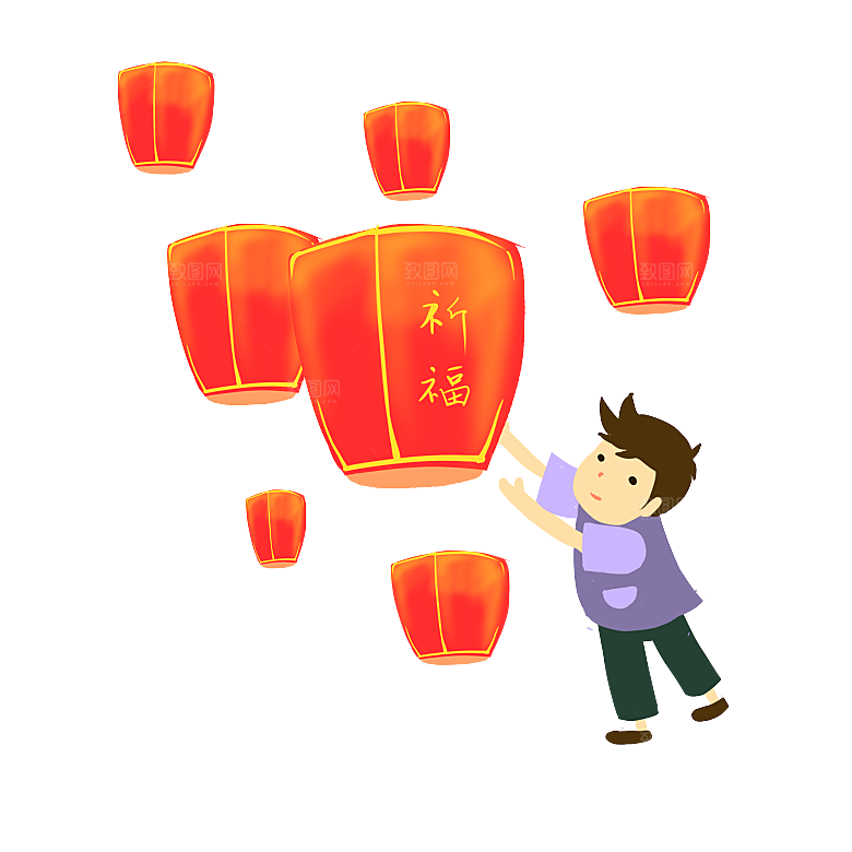 中国风许愿灯孔明灯元宵灯笼PNG素材