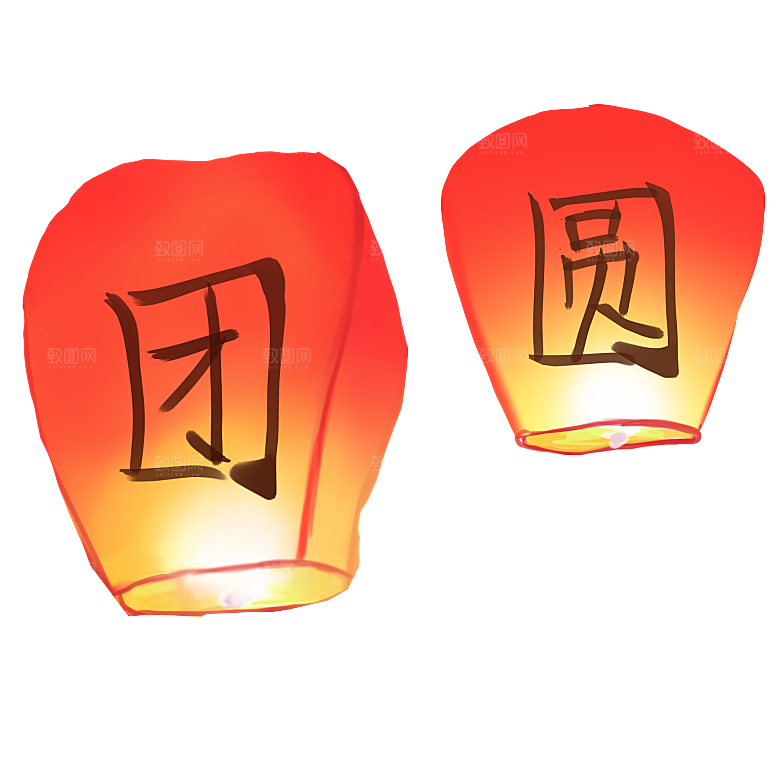 中国风许愿灯孔明灯元宵灯笼PNG素材元素