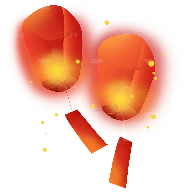 中国风许愿灯孔明灯元宵灯笼PNG素材