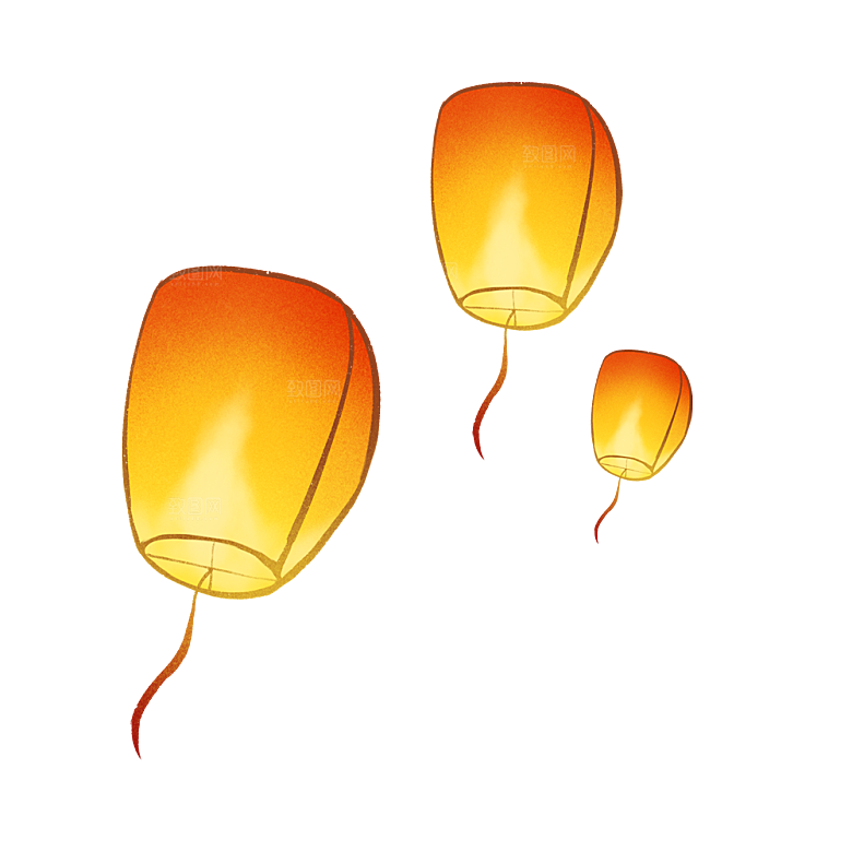 中国风许愿灯孔明灯元宵灯笼PNG素材