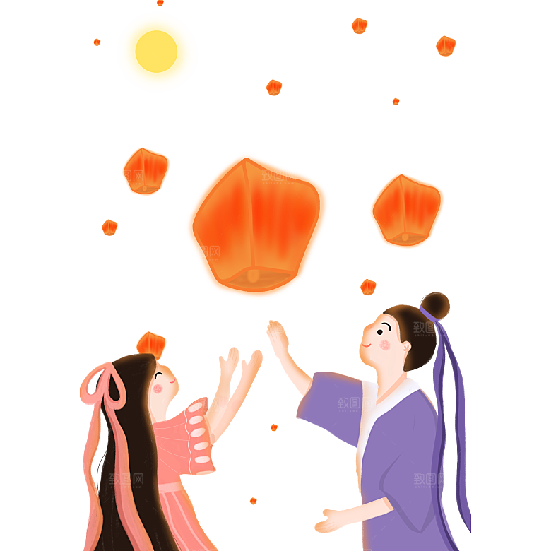 中国风许愿灯孔明灯元宵灯笼PNG素材