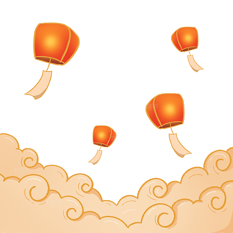 中国风许愿灯孔明灯元宵灯笼PNG