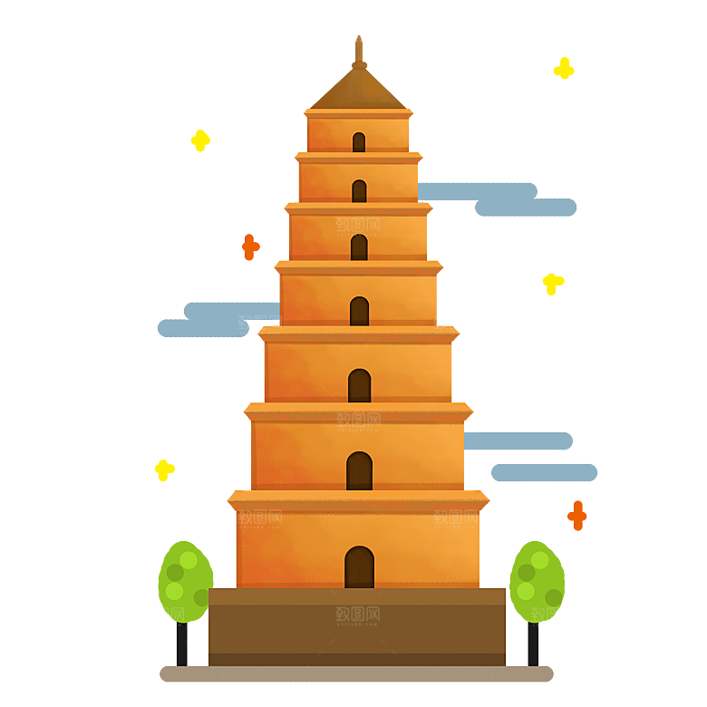 西安旅游地标建筑古都长安插图PNG