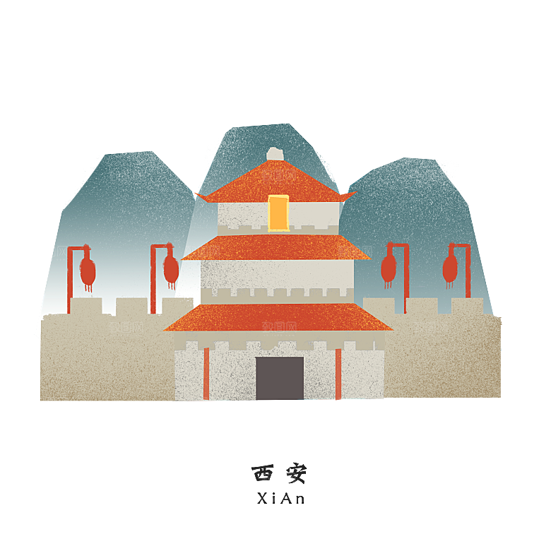 西安旅游地标建筑古都长安插图PNG