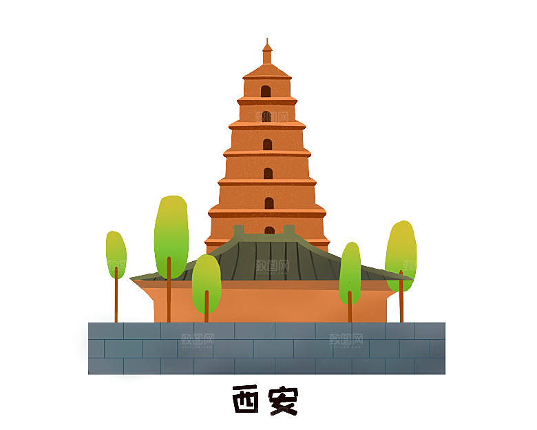 西安旅游地标建筑古都长安插图PNG素材