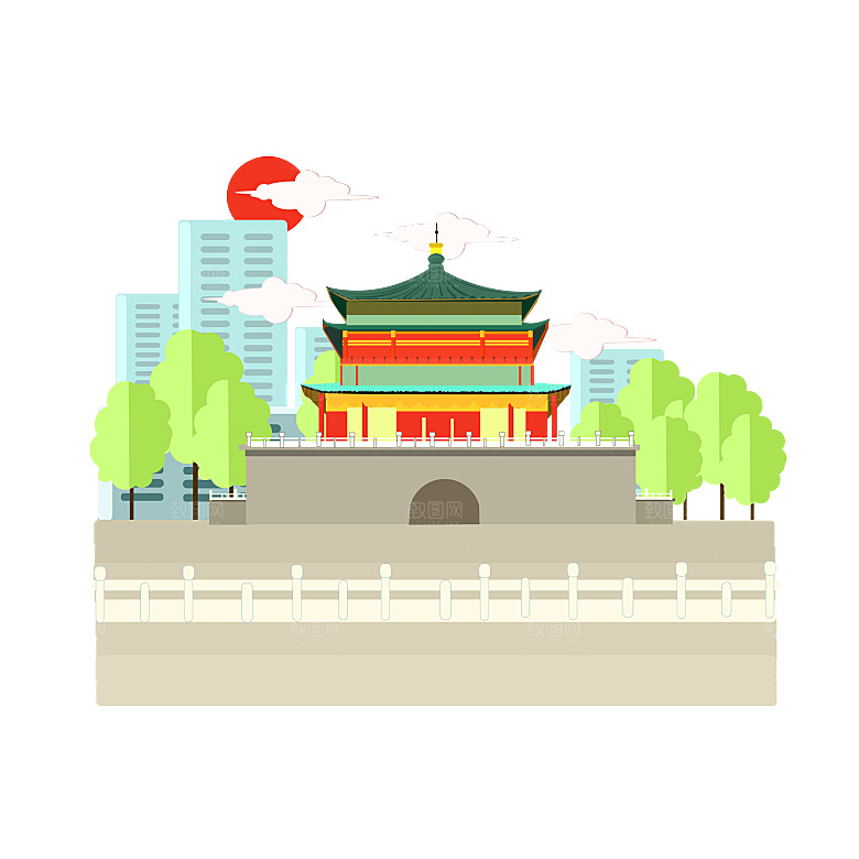 西安旅游地标建筑古都长安插图PNG素材