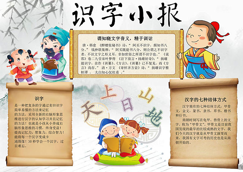 创意卡通识字儿童手抄报word小报