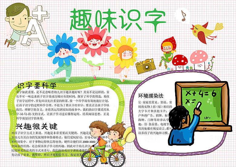 卡通趣味识字儿童手抄报