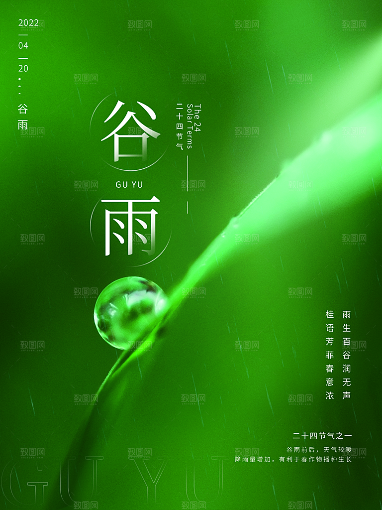 谷雨节气简约大气海报
