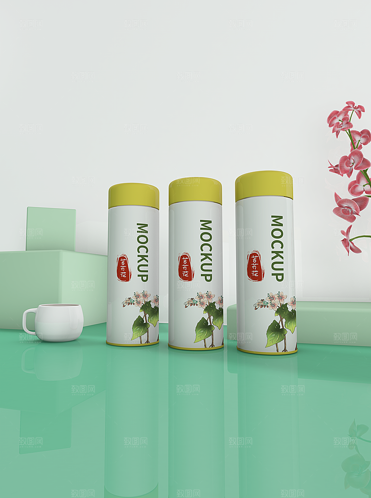 高端简约茶叶罐装礼盒包装样机