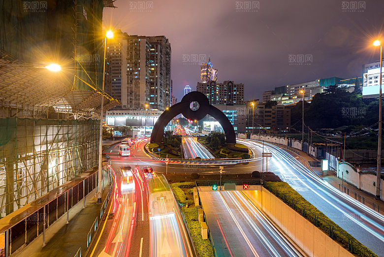 澳门城市景观天际线夜间莫考现中国的部分