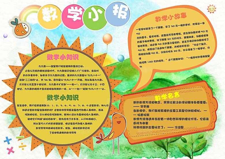卡通学习与生活数学word小报