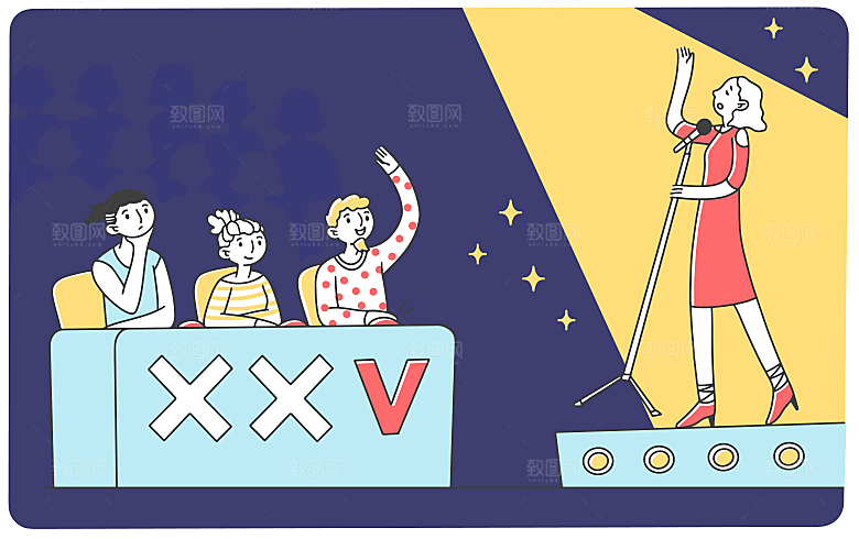 矢量音乐唱歌场景插画