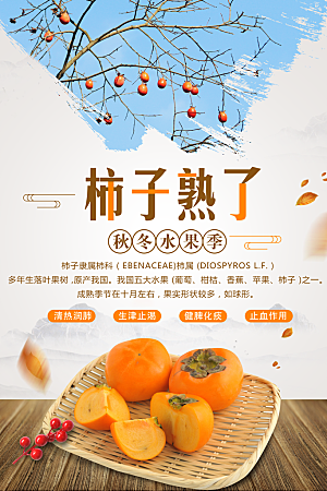 秋冬水果季柿子海报