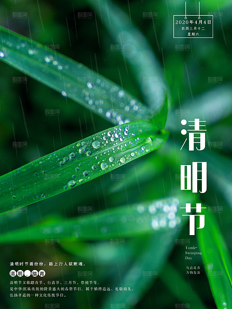 24节传统文化清明节祭祖节日宣传插画海报