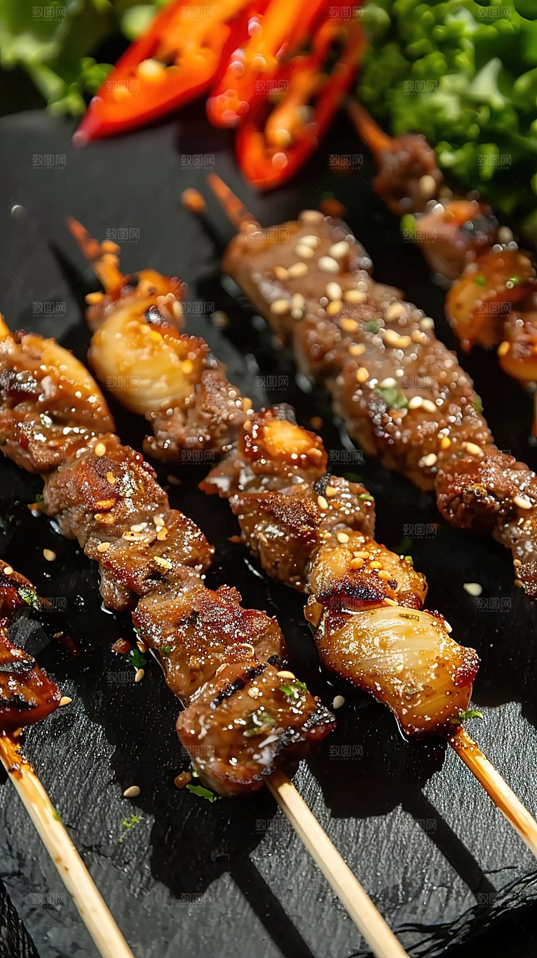 牛肉美味多汁香辣烤肉美食烧烤烤串烹饪