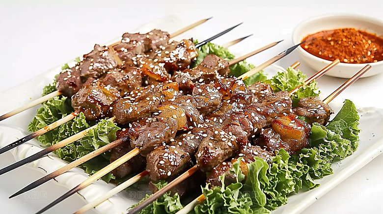 牛肉美味烤串烤肉香辣多汁烧烤羊肉美食高清