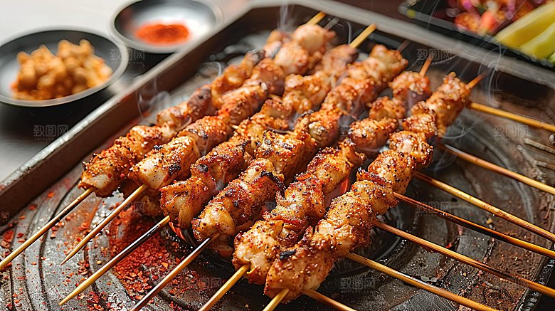 美味牛肉美食烧烤多汁烹饪摄影烤肉烤串香辣