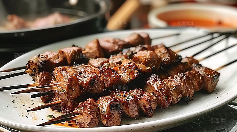 美味烧烤美食多汁烤串牛肉烤肉串串鲜嫩羊肉