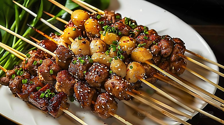 美味鲜嫩多汁羊肉烤肉美食烤串烧烤串串牛肉