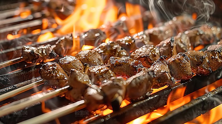 牛肉烹饪美味香辣高清烤串烤肉美食多汁特色