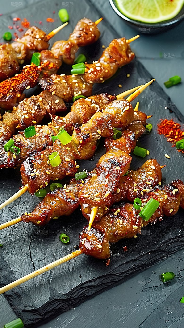 牛肉肉类香辣大餐美食烤肉烧烤多汁烤串羊肉