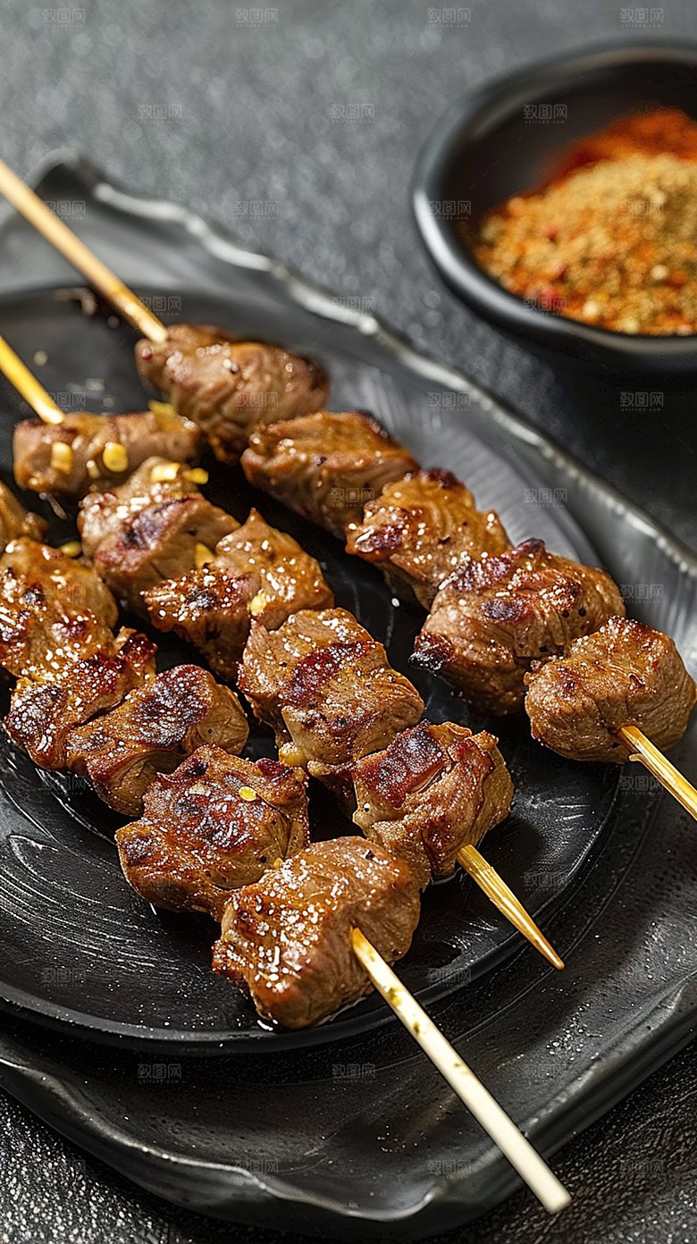 牛肉烧烤烤肉鲜嫩美味串串美食多汁羊肉烤串