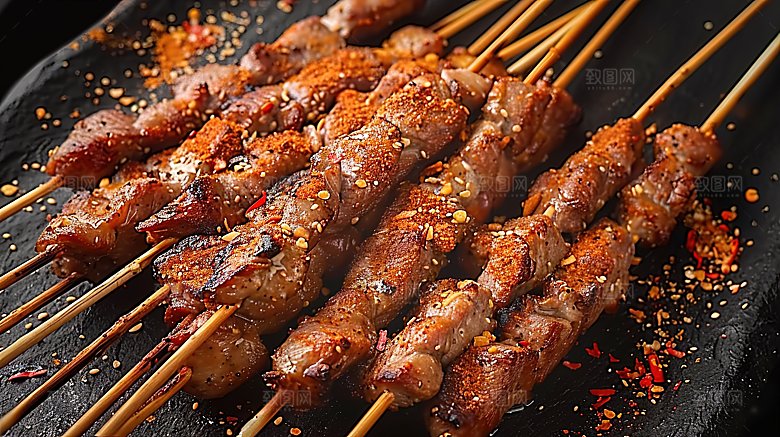牛肉烧烤美食羊肉鲜嫩多汁摄影烤肉美味烤串