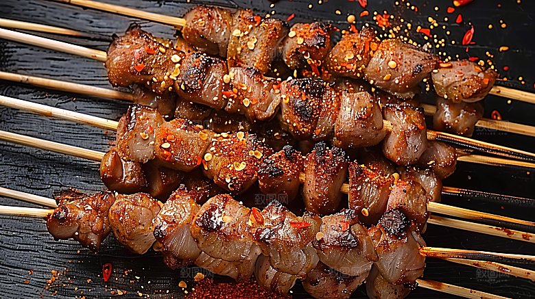 牛肉摄影鲜嫩羊肉串串美食美味烧烤多汁烤串