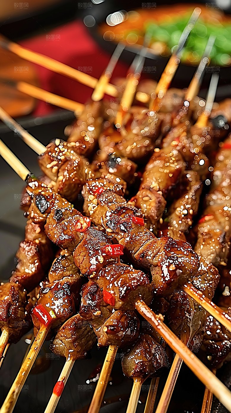 牛肉特色烤肉多汁美味美食香辣烤串烧烤烹饪