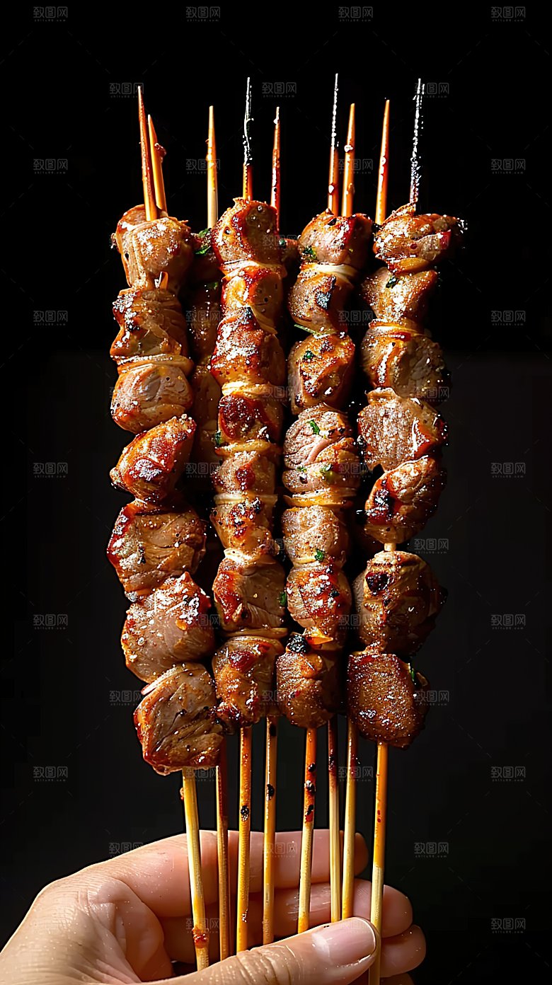 烧烤烹饪牛肉香辣美食多汁烤串美味烤肉