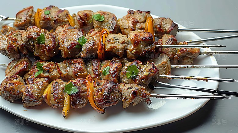 烧烤摄影鲜嫩烤肉羊肉烤串美食美味串串多汁