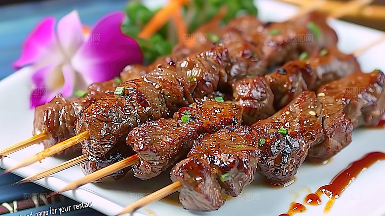 烧烤香辣美食牛肉烤串美味多汁肉类烤肉羊肉